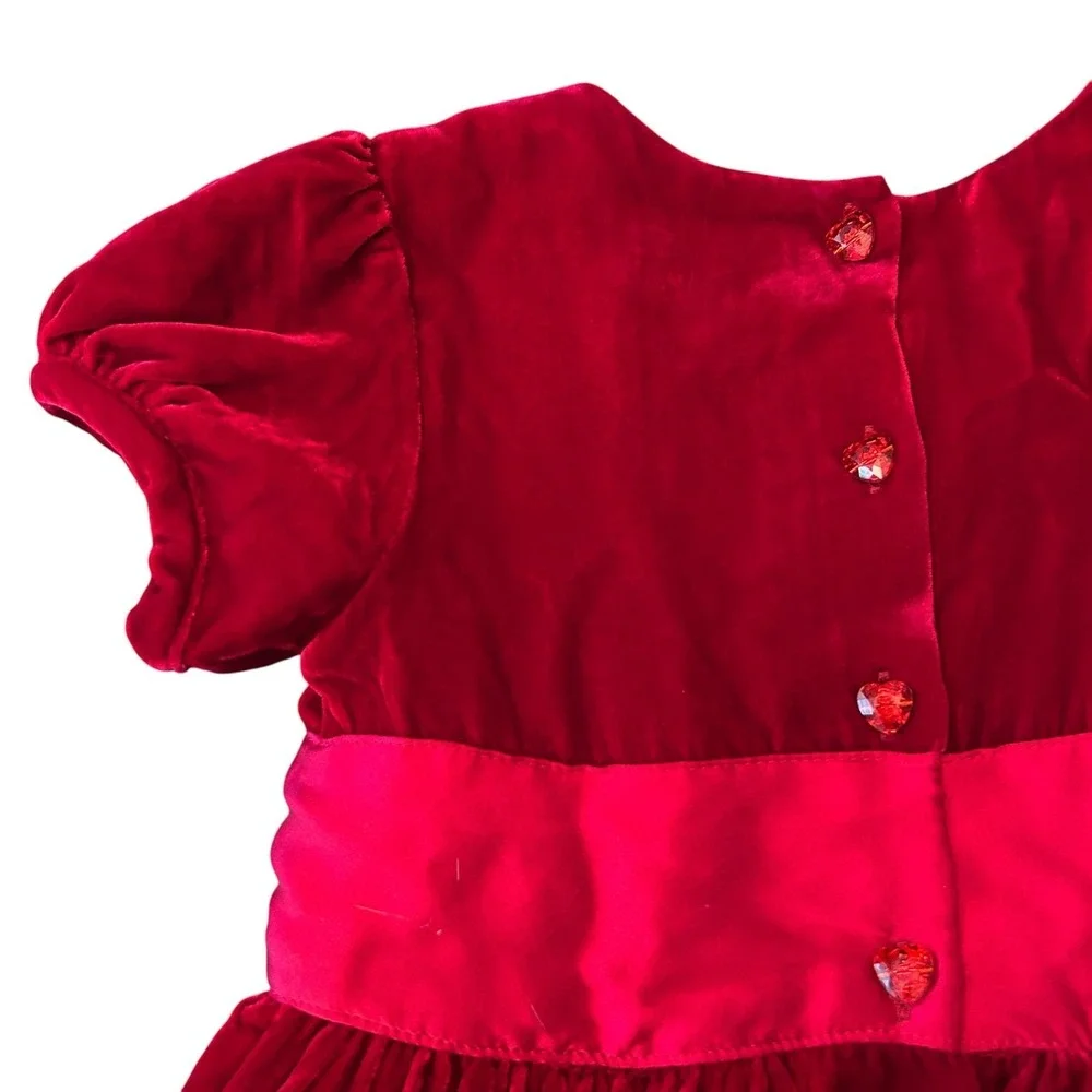 Rachel Riley Girls Dress‎ 5T Crushed Velvet Bow Dress Red Fancy Special Occasion